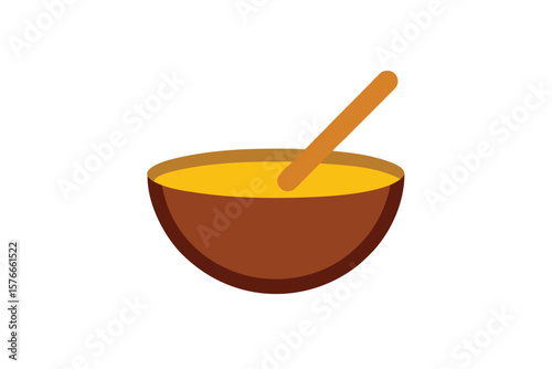 Bowl Of Honey With Wooden Dipper On White Background