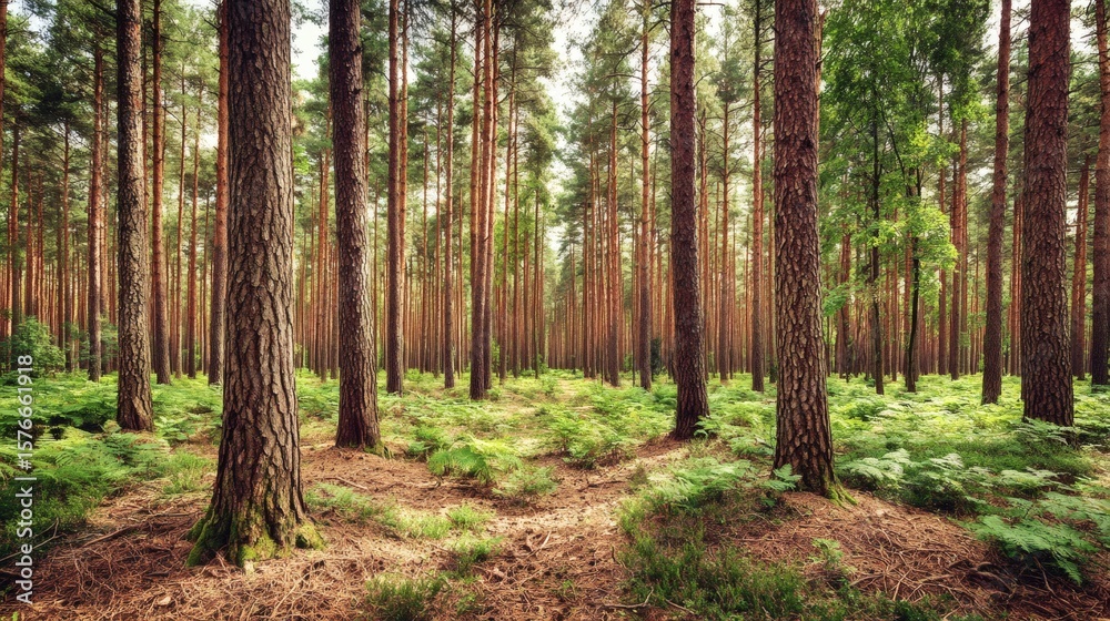 Naklejka premium Pine Tree Forest Landscape