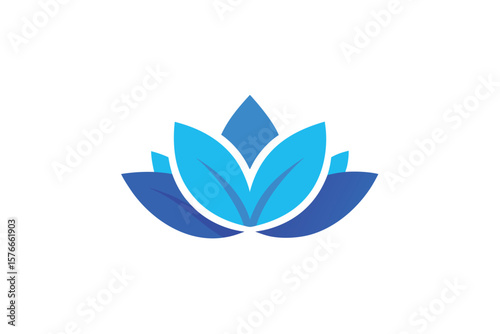 Abstract Blue Lotus Logo With Minimal Leaves On White