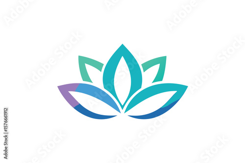 3D Style Gradient Lotus Logo With Stylized Leaves