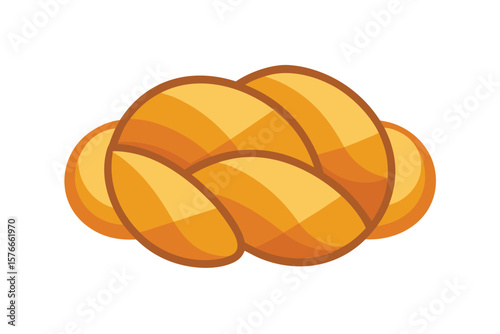 Twisted Challah Bread Loaf Cartoon Icon On White