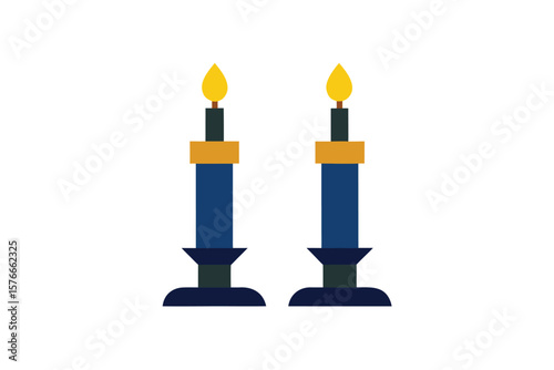 Shabbat Candlestick Pair Glowing On White