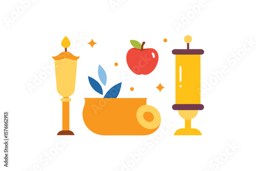 Cute Vector Elements In Boho Style Torah Scroll Design