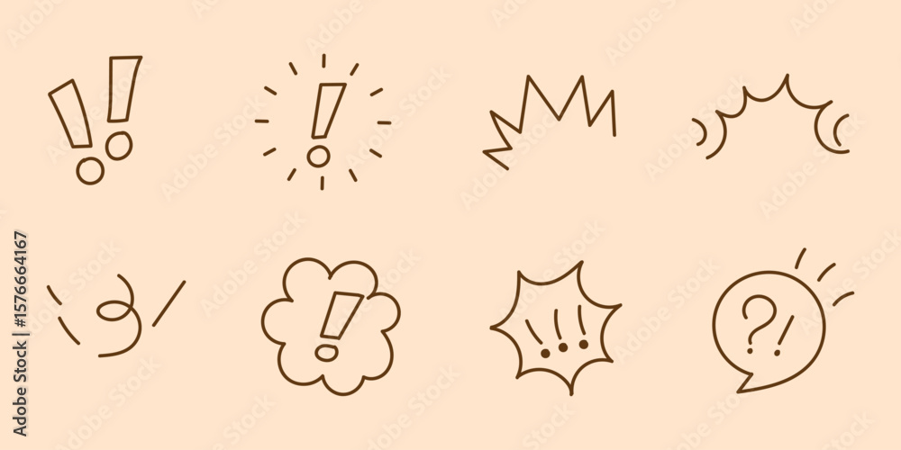 Fototapeta premium Doodle hand drawn cute cartoon expression sign. Line curve arrows, emoticon elements, symbols