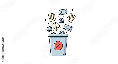 Illustrating the Process of Discarding Unnecessary Documents and Junk Mail Effectively into a Trash Can