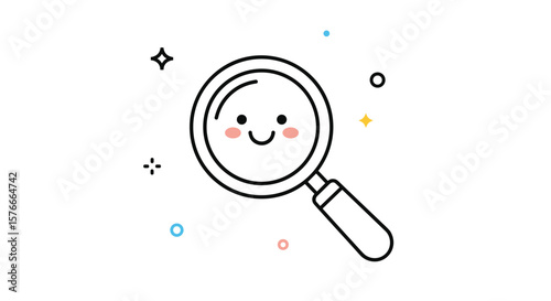 A Whimsical Magnifying Glass with a Smiling Face and Sparkles Celebrating the Joy of Discovery and Exploration
