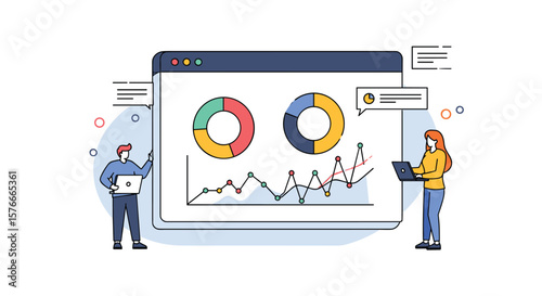 Business Data Analysis and Performance Metrics Presentation Featuring Digital Analytics and Financial Growth Charts for Business Intelligence Insights