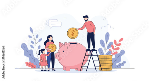 Family saving money together for a secure future and financial goals