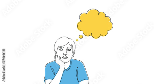 Person contemplating an idea in their mind with an empty thought bubble representing imagination and contemplation