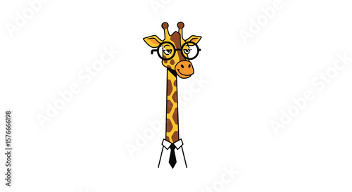 Adorable cartoon giraffe wearing glasses and a tie for educational purposes or a cute animal illustration