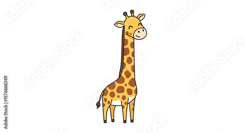 A Delightful Cartoon Giraffe with a Friendly Expression and Spotted Pattern Standing Tall