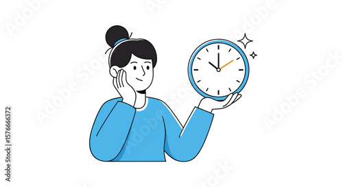 Young Woman Holding a Clock Demonstrating the Concept of Time Management and Punctuality