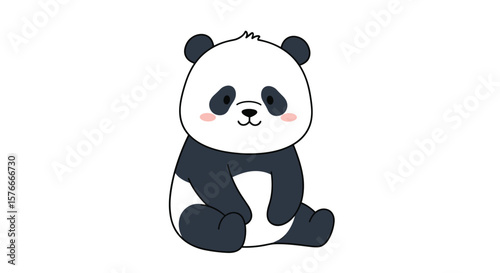 Adorable Cartoon Panda Sitting Casually with a Happy Expression and Pink Cheeks for Fun and Delightful Moments