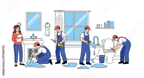 Skilled workers efficiently resolving plumbing issues and restoring water systems in homes and buildings with care and precision