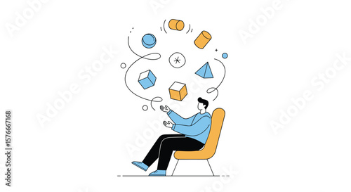 Creative business person juggling multiple tasks and projects in a dynamic and engaging visual metaphor