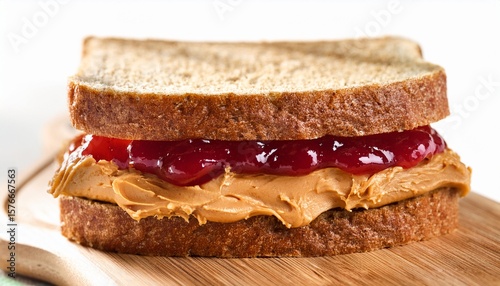 classic peanut butter and jelly sandwich on whole wheat bread