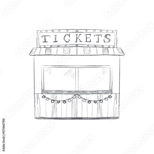 A vintage ticket booth illustration showcasing the charm of classic amusement attractions