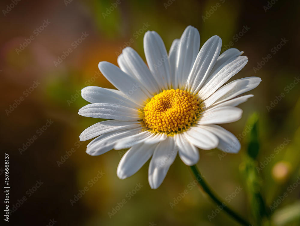 Obraz premium Macro View of White Daisy with Bright Yellow Center in Sunlight