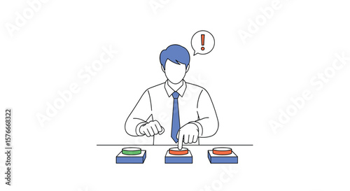 Business decision making man choosing between multiple options and options buttons on desk