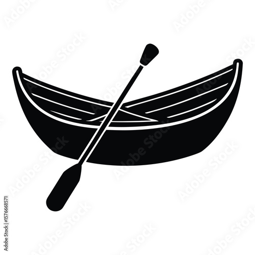 wooden boat with paddles icon flat isolated vector 