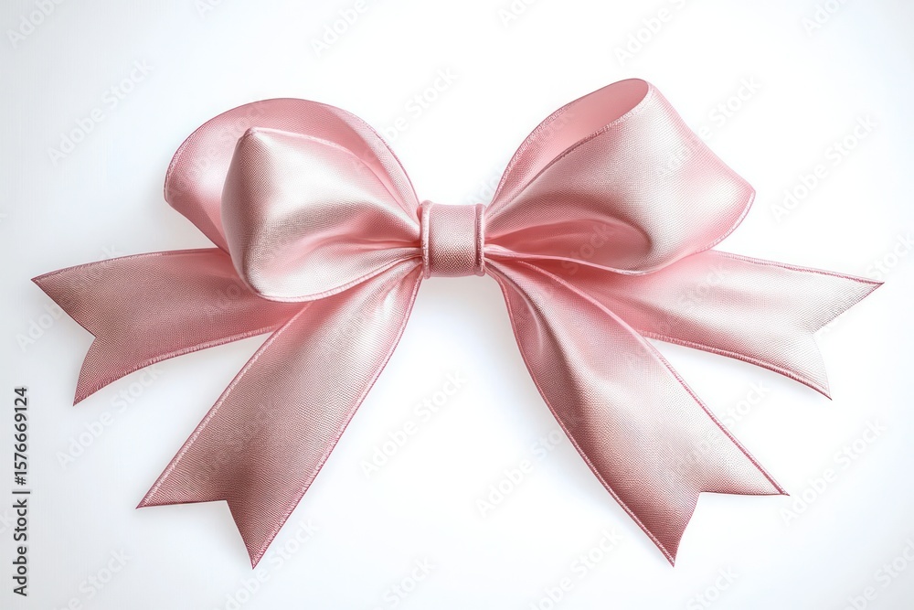 Elegant light pink satin ribbon bow with smooth texture neatly tied on white background Elegant light pink satin ribbon bow with smooth texture neatly tied on white background