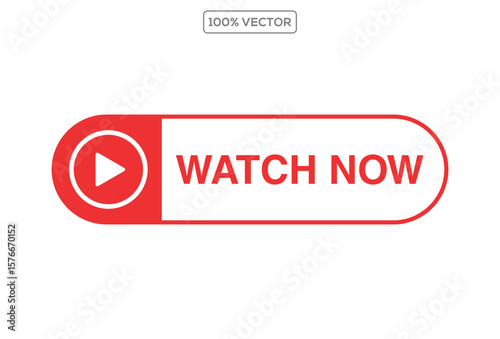 Watch Now video button or icon in vector format. Ideal for streaming platforms, YouTube thumbnails, video previews template vector 01