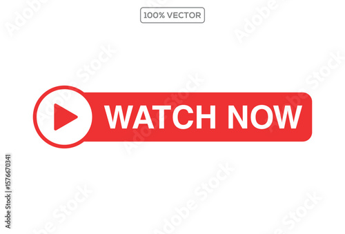Watch Now video button or icon in vector format. Ideal for streaming platforms, YouTube thumbnails, video previews template vector 03