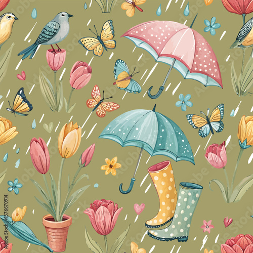 Seamless pattern with blended colors and geometric elements.