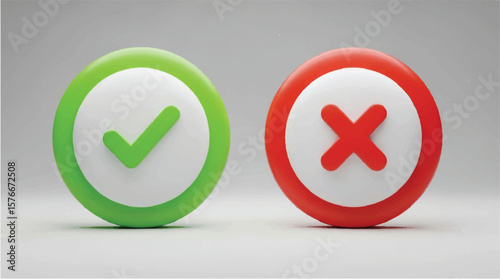 Green check mark and red cross mark on gray background