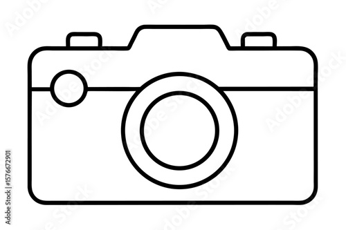 Vector illustration of a digital photo camera icon with lens and flash, perfect for photography and image apps
