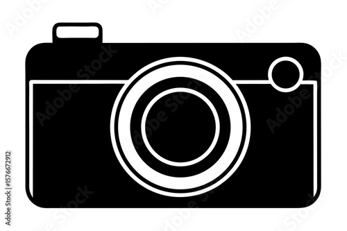 Digital camera vector icon: photography technology symbol with lens for web illustration