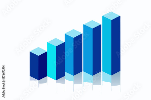Growth 3D bar chart with an upward arrow illustrating financial market success and business profit progress