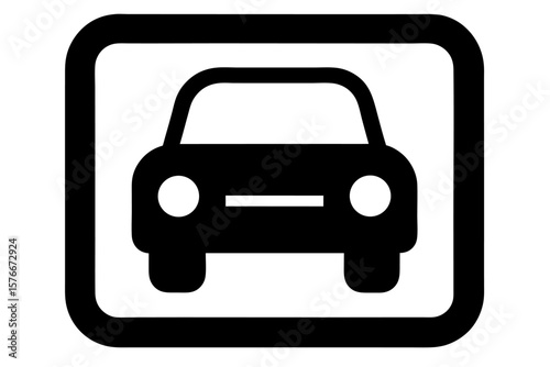 Red square metallic internet button with a car icon, symbolizing vehicle transportation or auto service