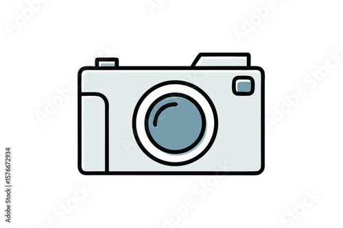 A vector icon of a compact digital camera with a prominent lens, symbolizing modern photography technology