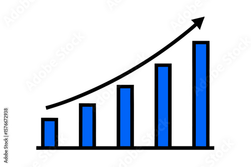Blue financial business graph and chart with an upward arrow illustrating market growth and profit success