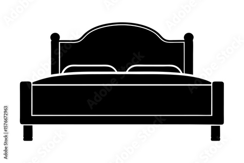 Stylish bed with pillows and contemporary furniture in a luxurious room
