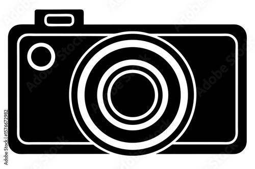 Digital camera icon with lens, a vector symbol for photography technology
