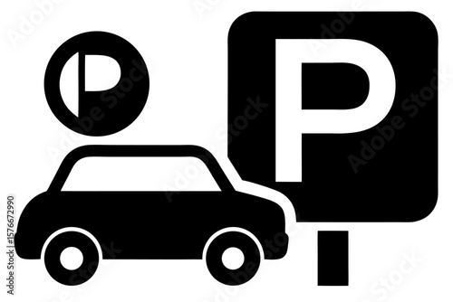 Car parking sign with automobile icon, vector illustration of vehicle transport symbol on road