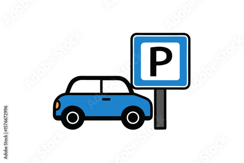 Car wash and parking service icons, signs, and vehicle transport symbols vector illustration