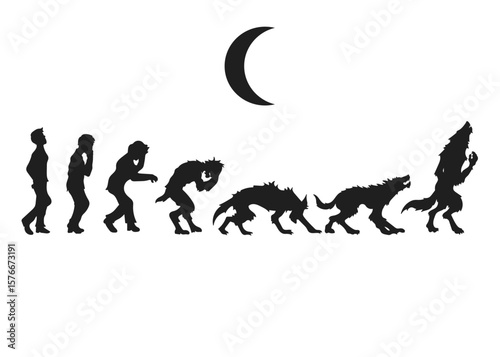 Howling werewolf transformation silhouette illustration, Vector werewolf