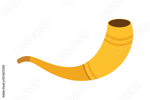 Yellow Shofar Horn With Curved Tip On White Background