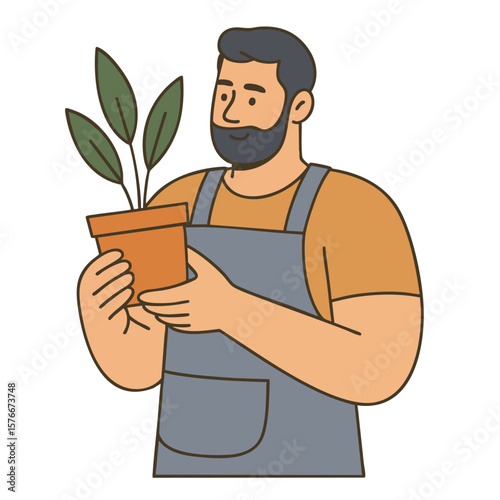 Gardener holding potted plant, showcasing care and passion for gardening
