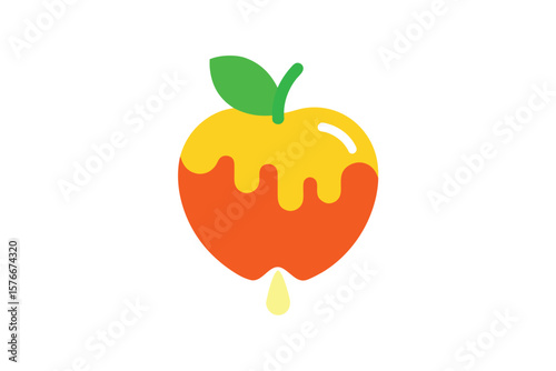 Vector Icon Of Apple With Honey Dripping On White
