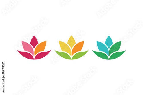 Various Coloured Lotus Logos Logo Icon With Leaves