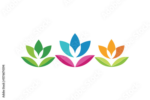 Various Coloured Lotus Logos Logo Icon With Leaves