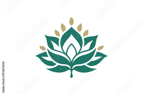 Vintage Inspired Lotus Emblem With Botanical Leaves