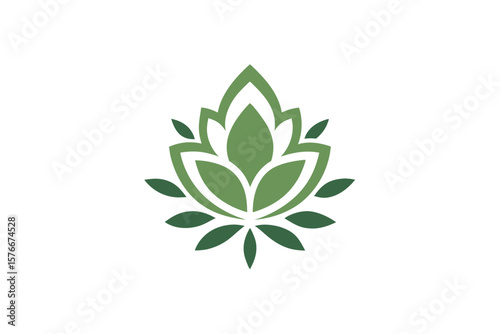 Vintage Inspired Lotus Emblem With Botanical Leaves