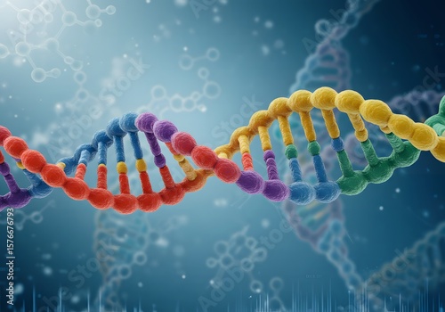 A colorful dna molecule is on a blue background