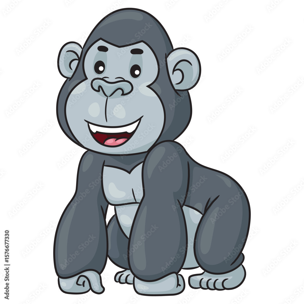 Obraz premium Cute cartoon illustration of a gorilla smiling happily.