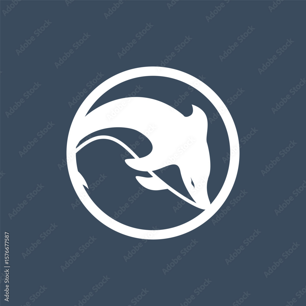 Obraz premium ocean animal silhouette design dolphin logo concept with black silhouette minimalist simple illustration of ocean product brand template